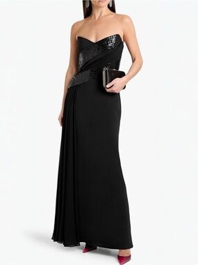 Badgley Mischka Collection Women’s Strapless Sequin-Embellished Crepe Gown Black
